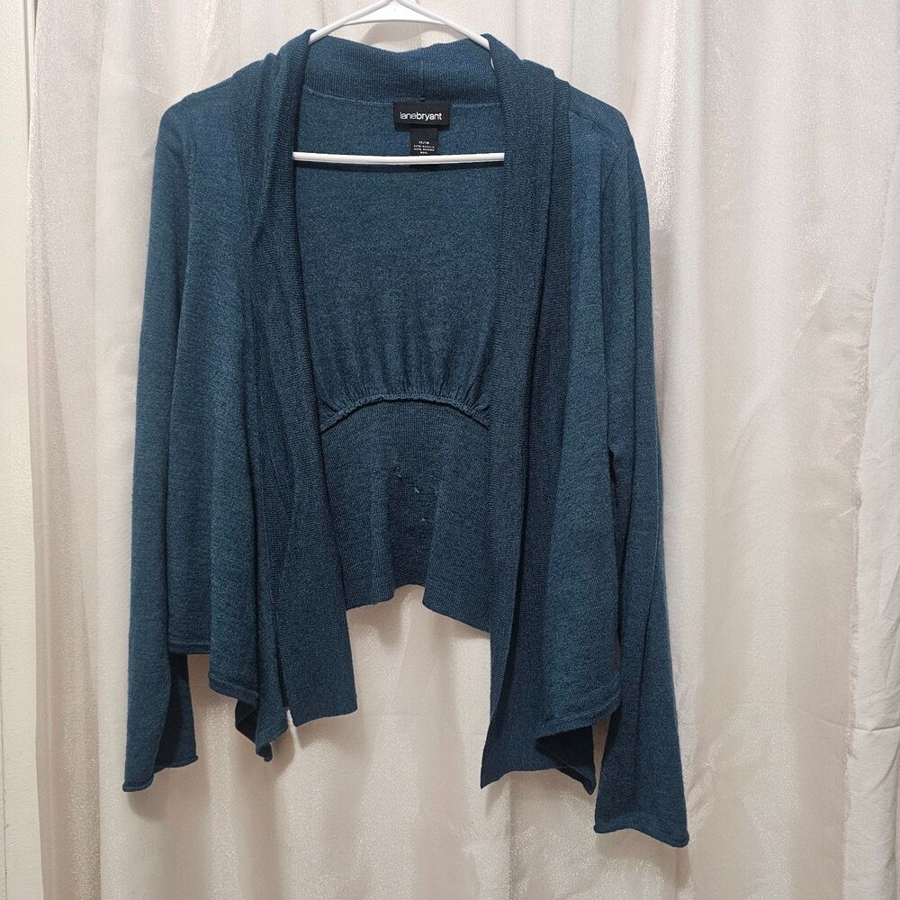 Lane Bryant Merino Wool Blend Open Front Cardigan Sweater Blue Size 14/16 EUC